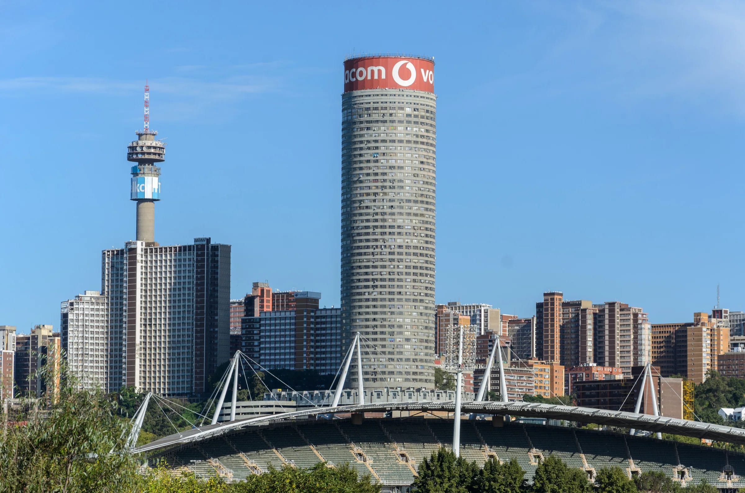 Johannesburg skyline with Ponte City and the Nelson Mandela Bridge