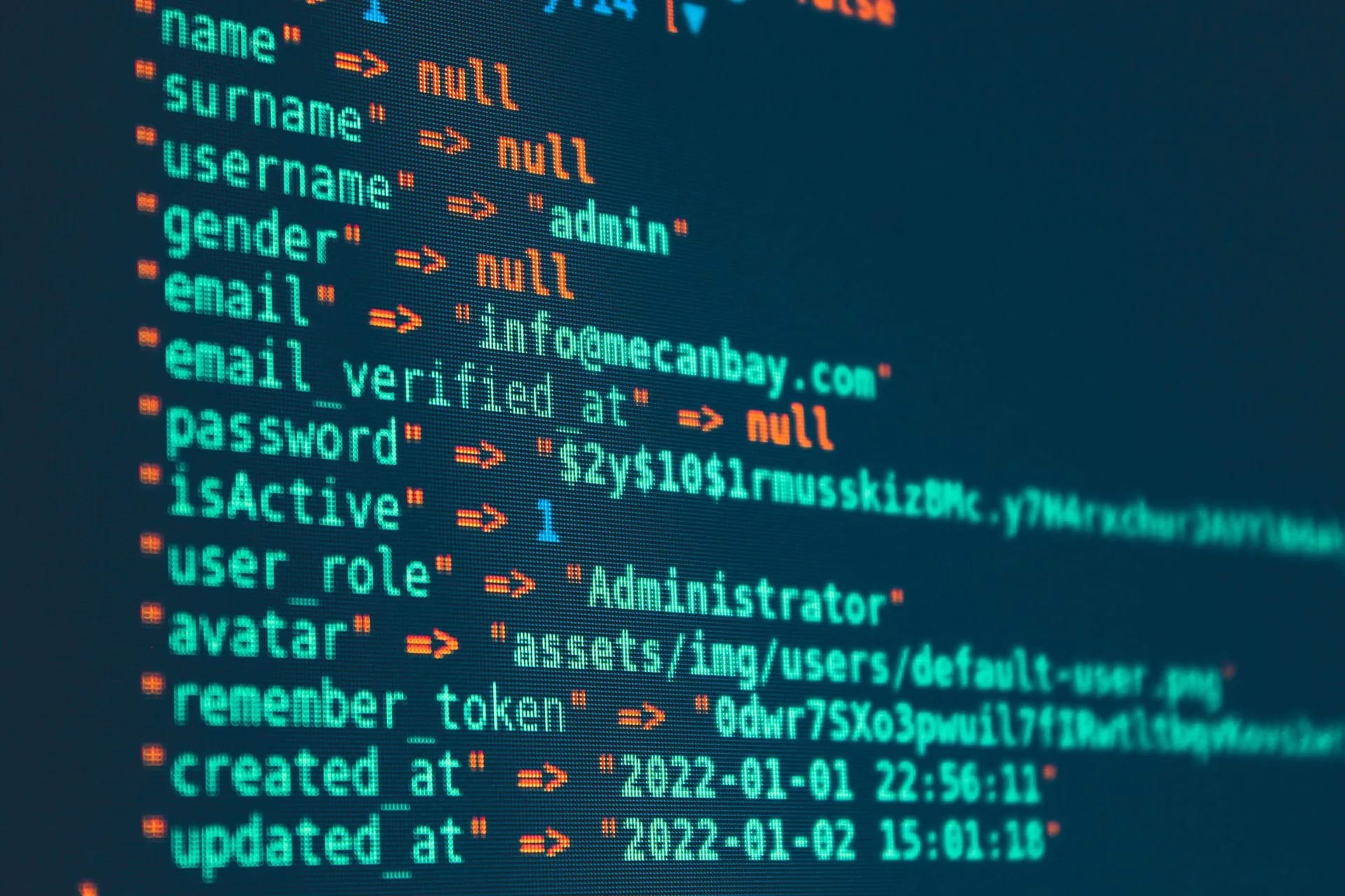 Programming code displayed on a computer screen